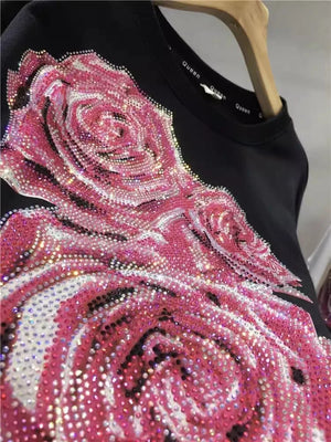 Oversized Rhinestone Light Luxury Rose Pull-over