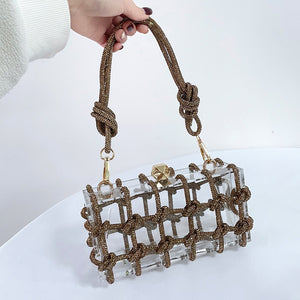 Crystal-Embellished Rope Acrylic Rhinestones Evening Luxury Clear Knot Bag