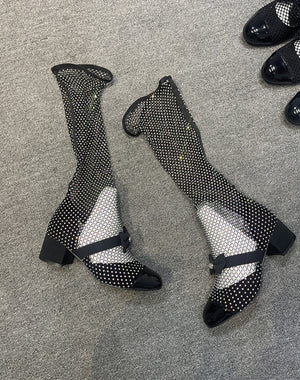 Crystal Mesh Bowknot Mary Jane Round Toe Luxury Sandals