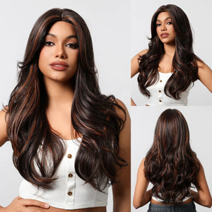 Long Curly Wavy Brown Wigs