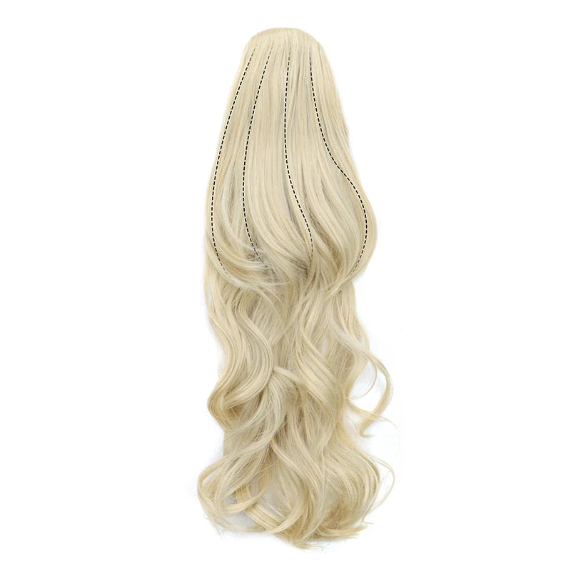 Synthetic 22Inch Long Wavy Curly Layered Ponytail Drawstring Clip