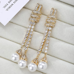 Elegant Twine Knot Design Temperament Dangle Earrings for Women Fashion Pearl Jewelry Luxury AAA Cubic Zirconia Wedding Earring