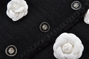 Runway Black Tweed 3D Floral  Woolen Coat