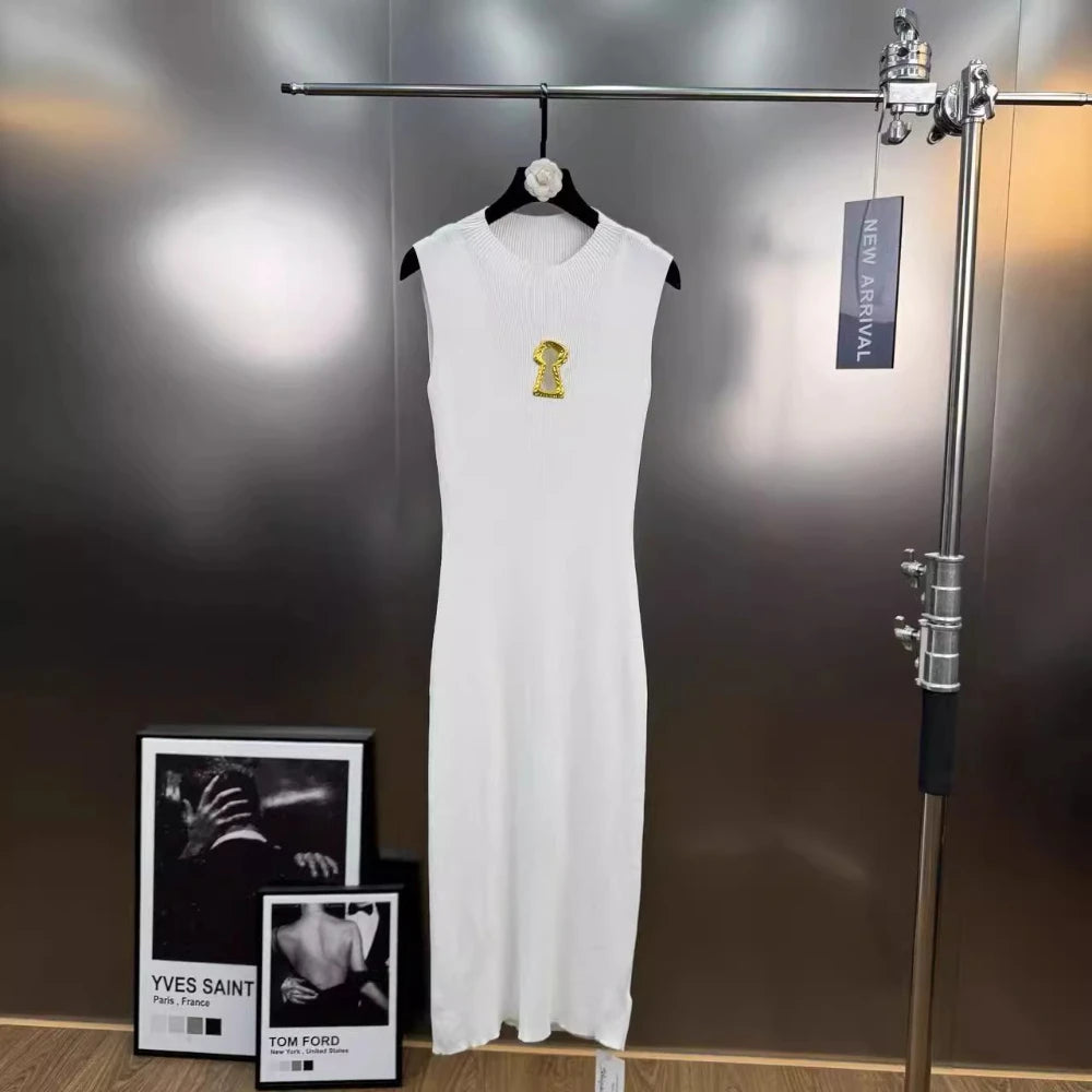Solid Spliced Hollow Out Long Knitting Dress