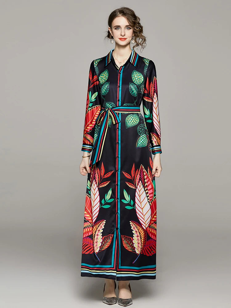 Fashion Floral Print Vintage Maxi Dress