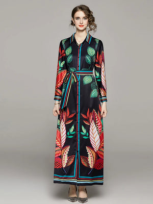 Fashion Floral Print Vintage Maxi Dress