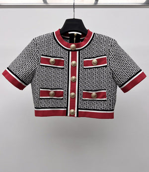Vintage Geometric Jacquard Knitted Cardigan Skirt Set