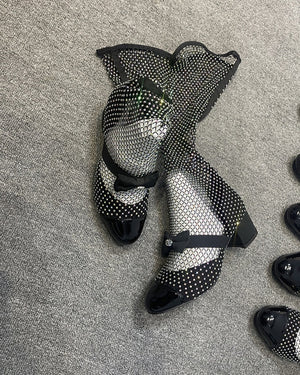 Crystal Mesh Bowknot Mary Jane Round Toe Luxury Sandals