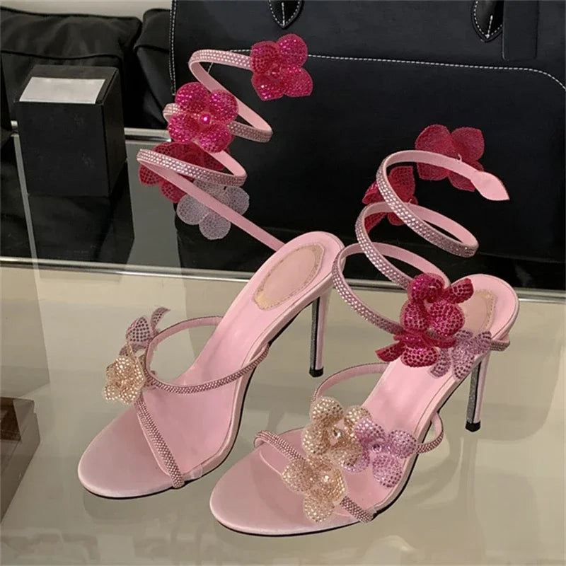CRYSTAL Narrow Band Thin High Heels Sandals