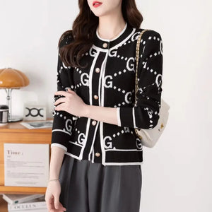 Autumn Winter Coat Luxury Pink Knitted Cardigan