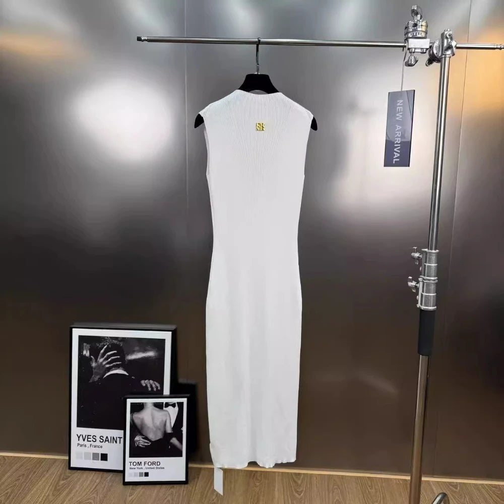 Solid Spliced Hollow Out Long Knitting Dress