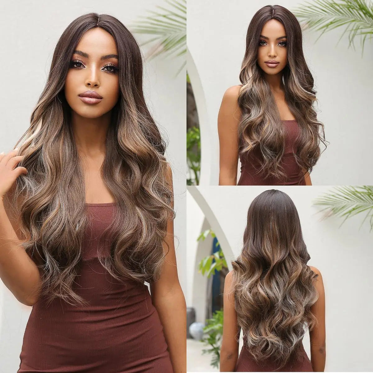 Long Curly Wavy Brown Wigs