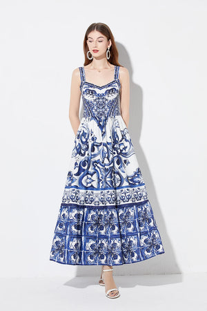Purple Porcelain Summer Floral Maxi Dress