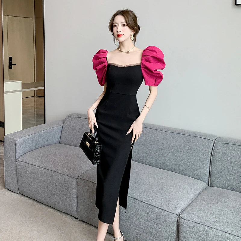High End Puff Short Sleeve Square Neck Dresses