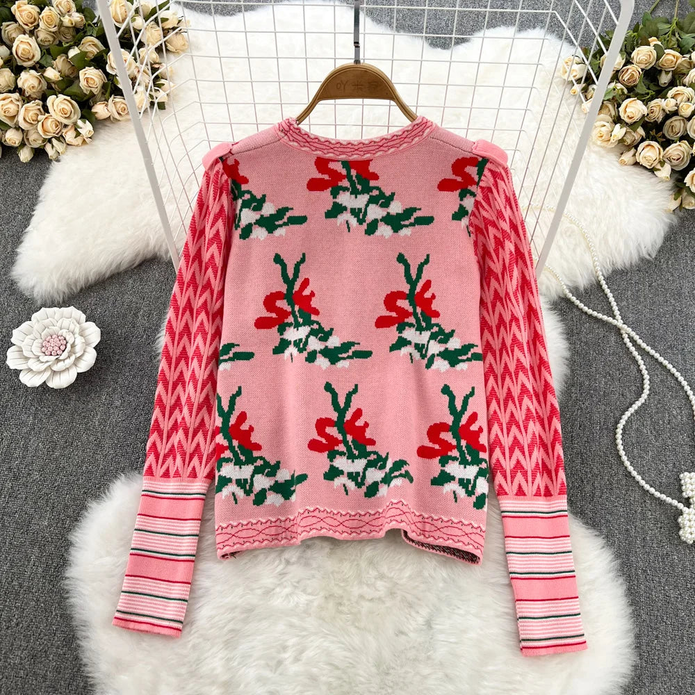 Diamonds Beaded Cat Bow Embroidery Sweater