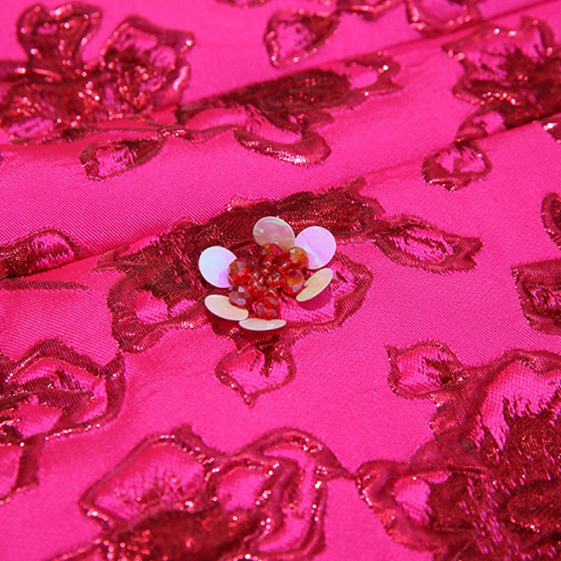 Luxury Designer Elegant Pink Jacquard Dresses