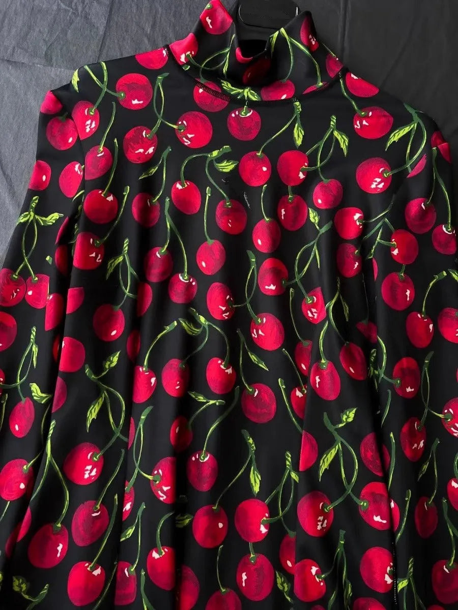 Cherry Print Corset Elegant Dress