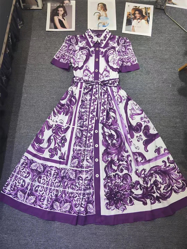 Blue-and-white Porcelain Printed Shirt Dress