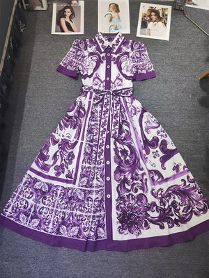 Blue-and-white Porcelain Printed Shirt Dress