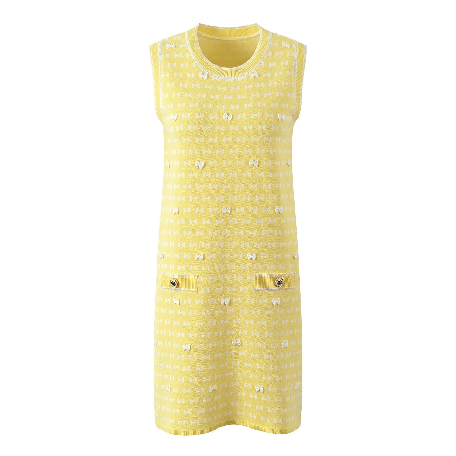 Bowknot Patterns Sleeveless Knitting Sweater Dresses