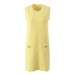 Bowknot Patterns Sleeveless Knitting Sweater Dresses