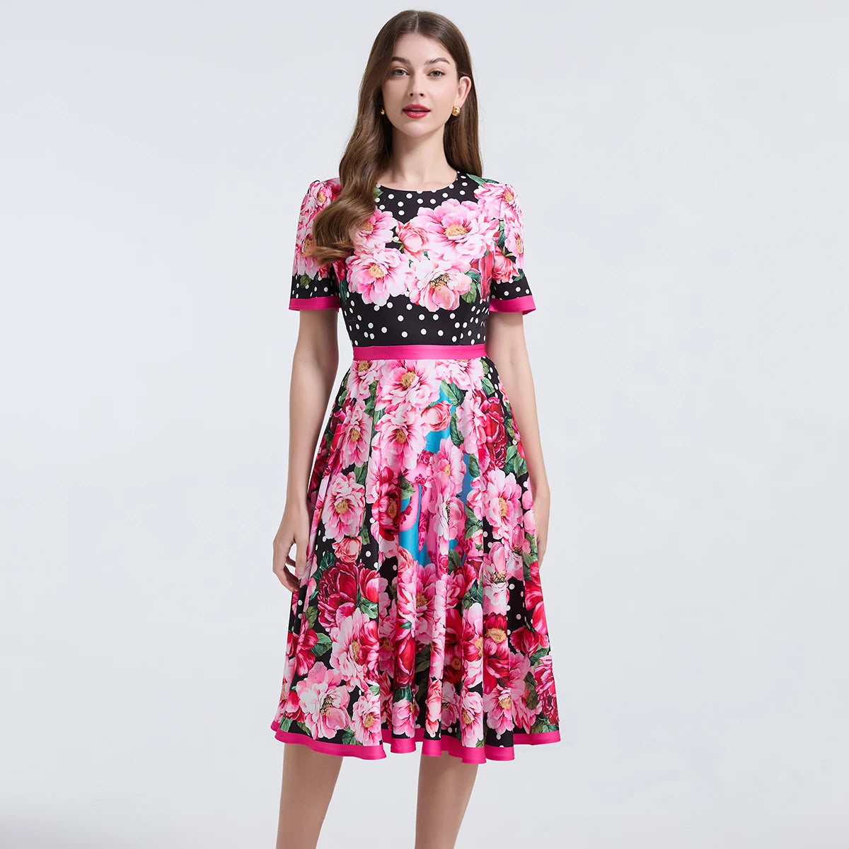 Elegant Polka Dot Print Midi Dresses