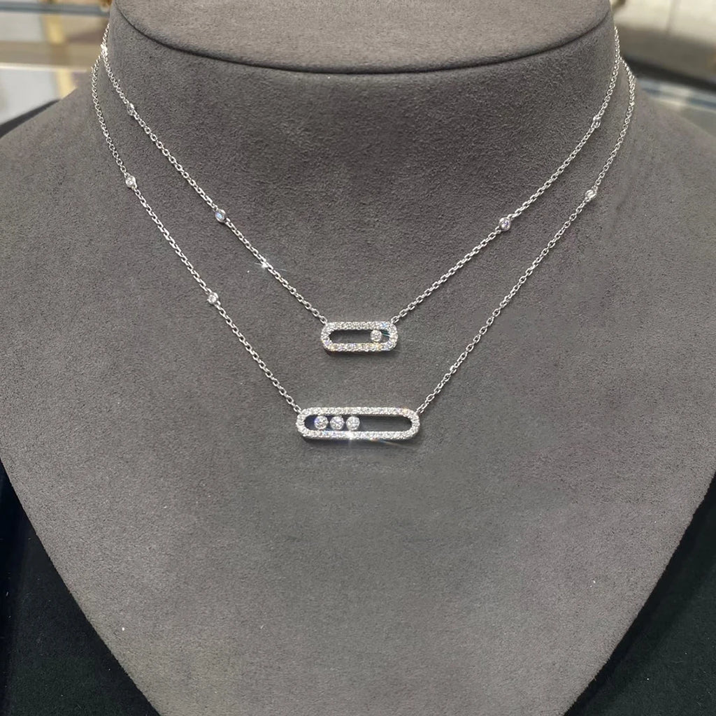 925 Sterling Silver Classic Mobile Three Diamond Necklace