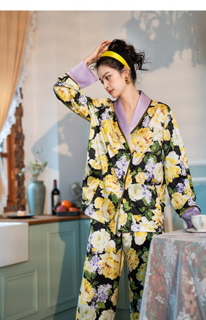 Floral Printed Silk Satin Loungewear