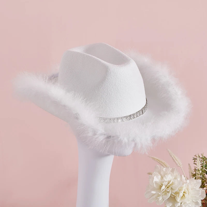 Western Style Cowboy Hat with Feather Accents