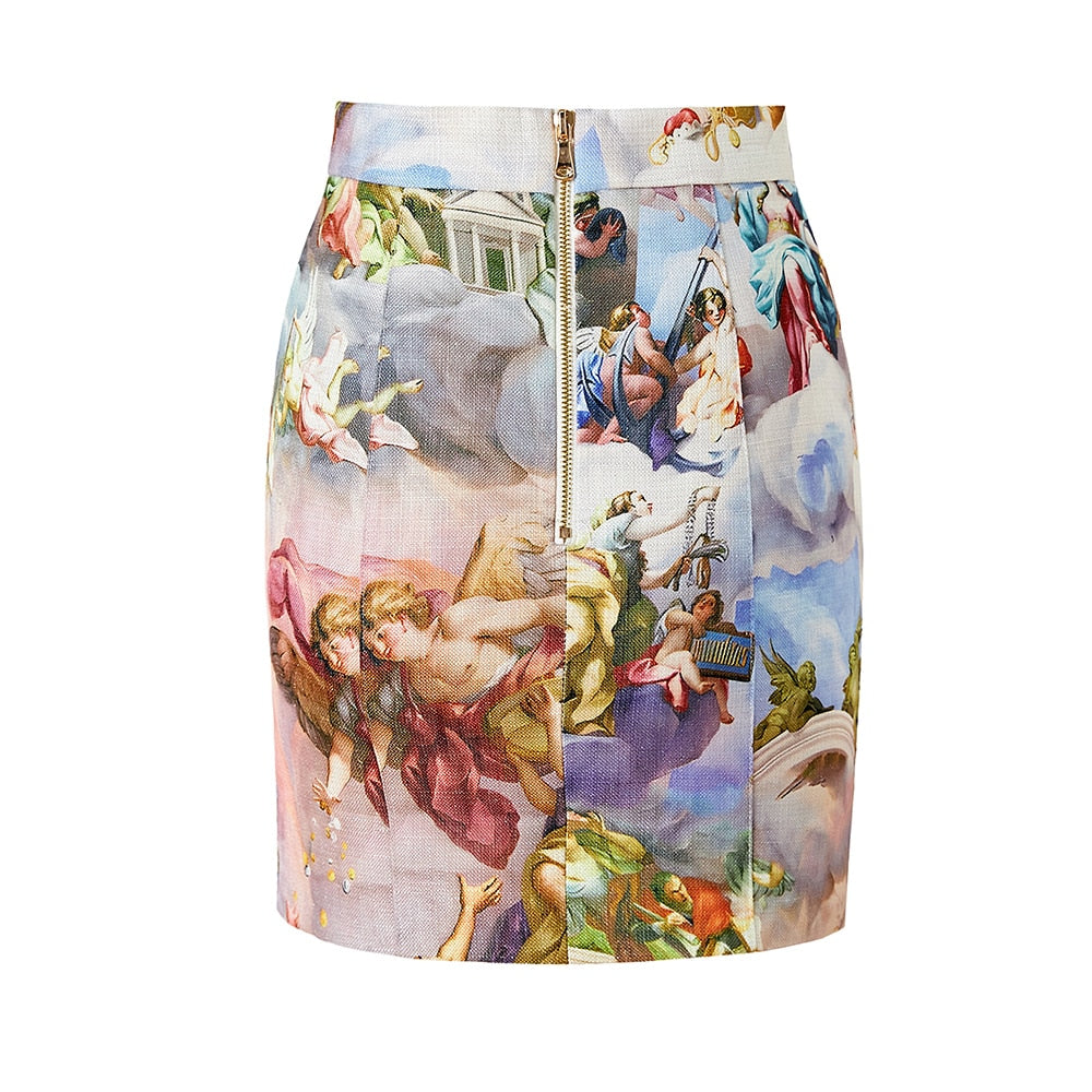Vintage Design Linen and Cotton2 PCS Skirt Blazer Set