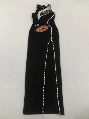 Diamond Pearl Bandage Bodycon Elegant Beading Maxi Dresses
