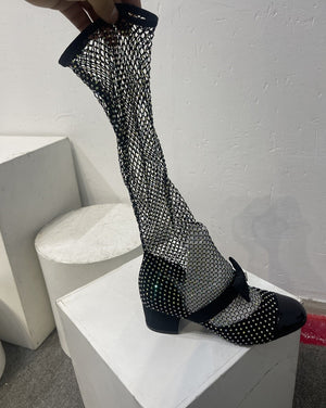 Crystal Mesh Bowknot Mary Jane Round Toe Luxury Sandals