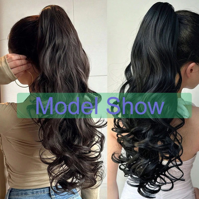 Synthetic 22Inch Long Wavy Curly Layered Ponytail Drawstring Clip