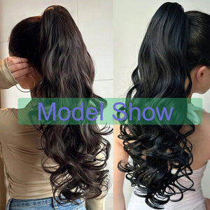 Synthetic 22Inch Long Wavy Curly Layered Ponytail Drawstring Clip