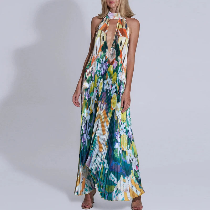 Pleat Draped Irregular Long Dress