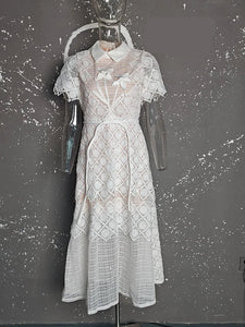 Elegant Dress Lace Gauze Spliced Solid Color Dresses