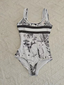 Retro Pattern Printed Personalized Swimsuit