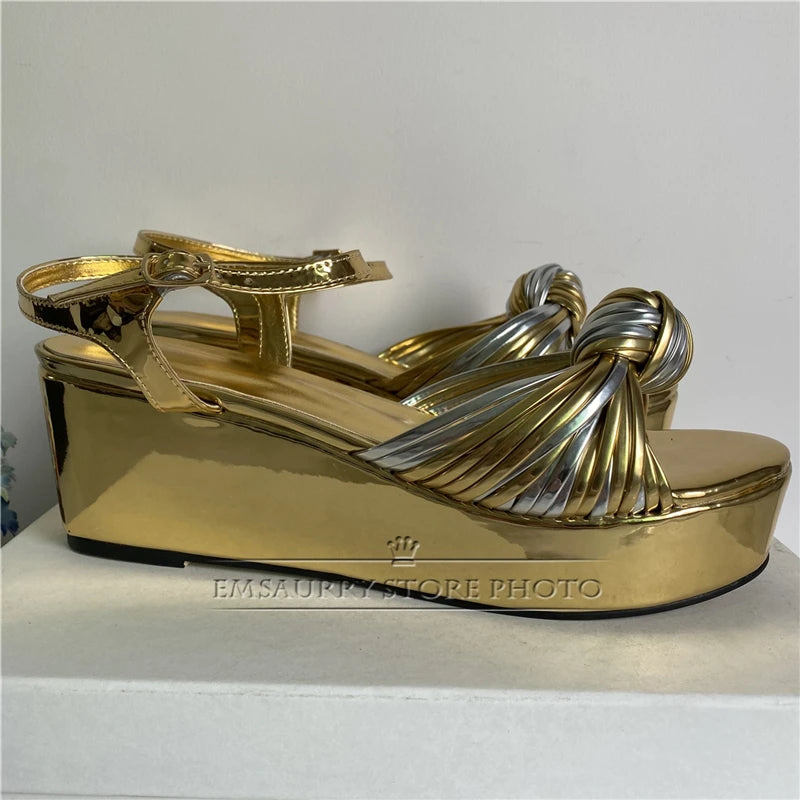 Colorful Narrow Band Bowknot Platform Sandals