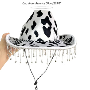 Dairy-Cow Print Tassel Cowboy Hat