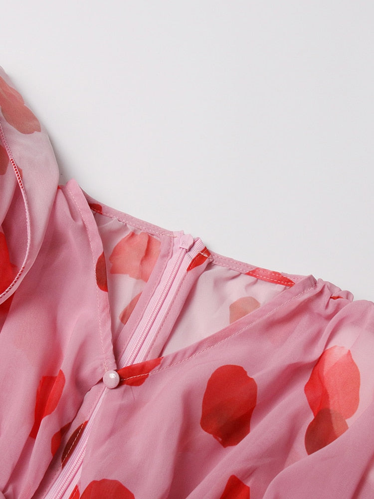 Cut Out Ruched Patchwork Floral Dress