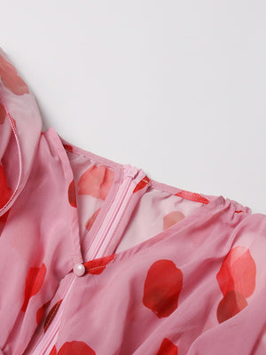Cut Out Ruched Patchwork Floral Dress