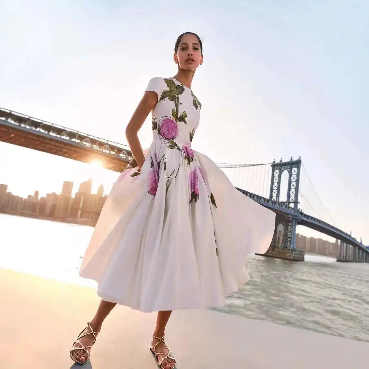 Elegant Floral Long White Dresses