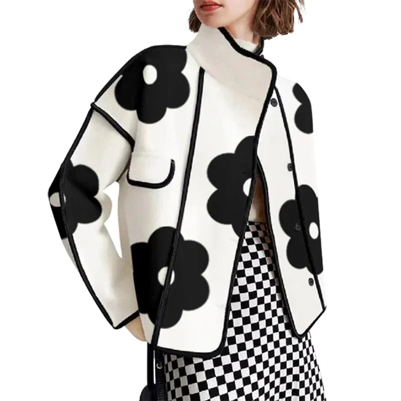 Spring Autumn Floral Printed Split-back Long Skirts Long Sleeves Jackets