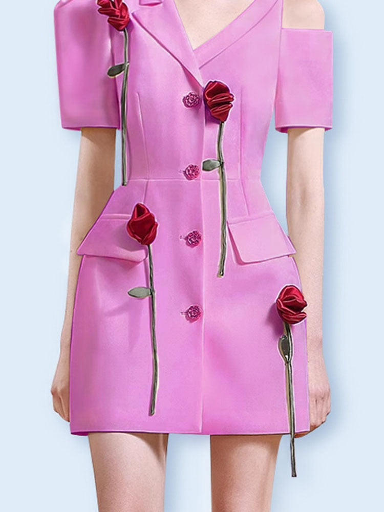 Flowers Notched Dress