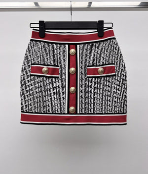 Vintage Geometric Jacquard Knitted Cardigan Skirt Set