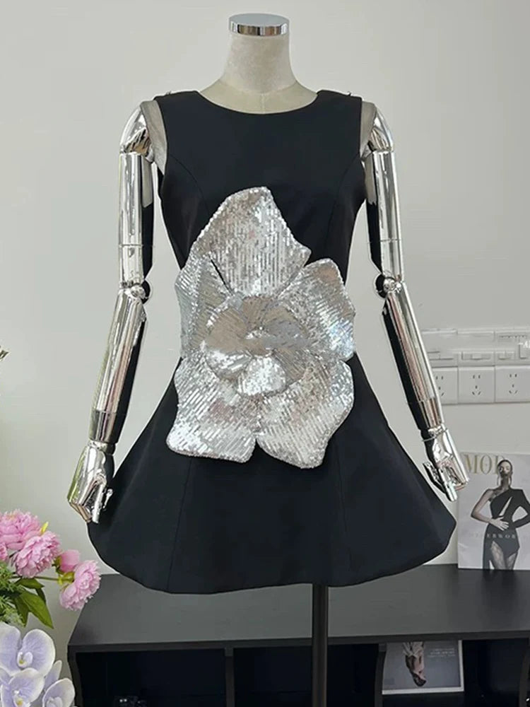 Heavy Industry Three-Dimensional Sequined Flower Dress