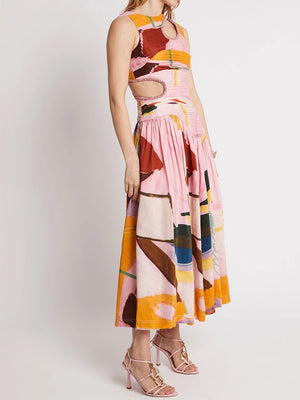 Print Slim Pleated Dress