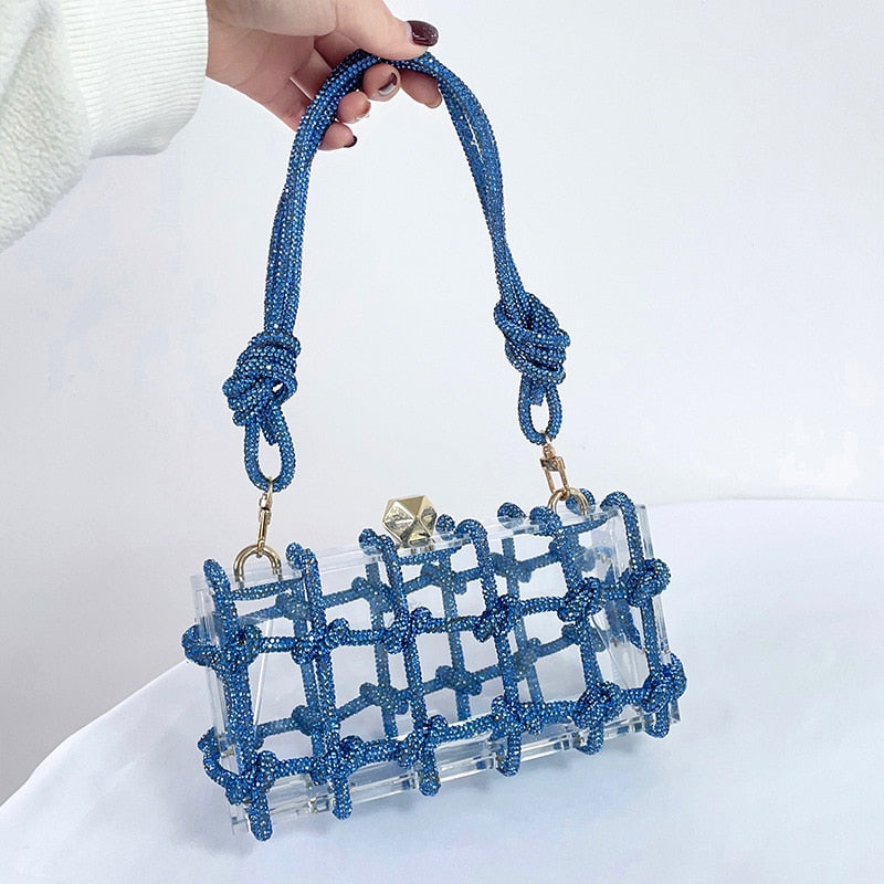 Crystal-Embellished Rope Acrylic Rhinestones Evening Luxury Clear Knot Bag
