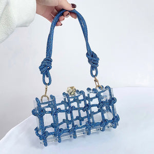 Crystal-Embellished Rope Acrylic Rhinestones Evening Luxury Clear Knot Bag
