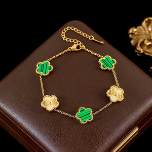 Double Sided Green Five Leaf Flower Charm Bracelets